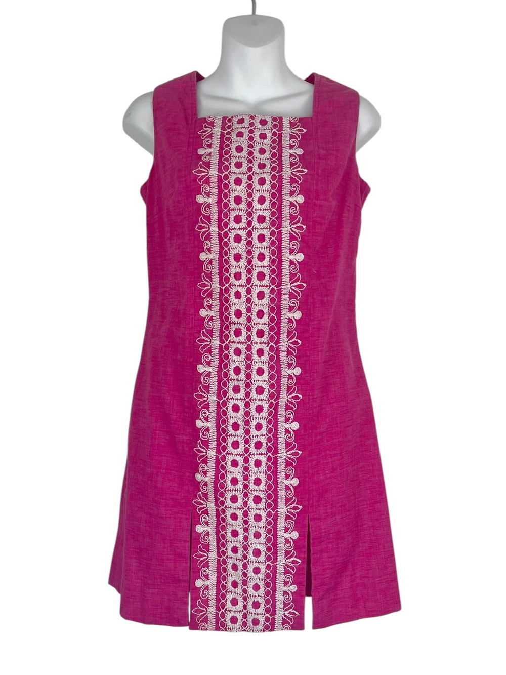 Vintage David Smith Pink Embroidered Lace Detail Shift Dress Size 10